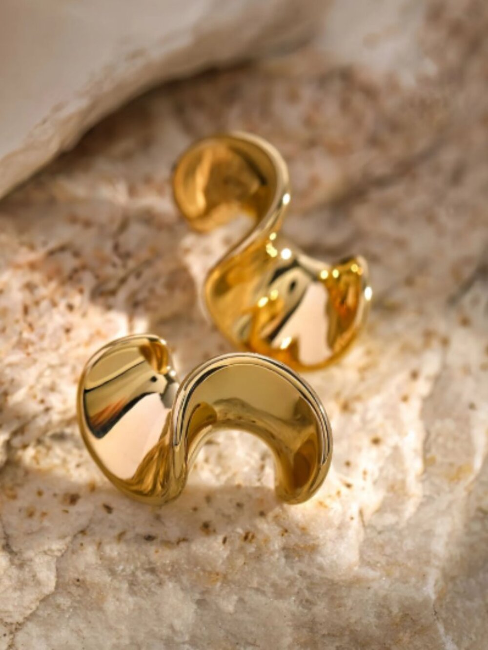 🐚 Spiral S-Wave Gold Stud Earrings ✨